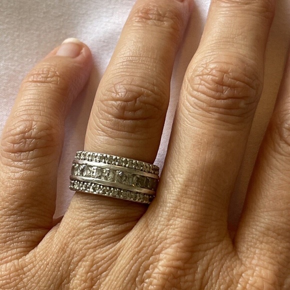 Ladies Eternity Band Size 5, Princess and Round CZs in Sterling Silver - Picture 6 of 7